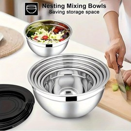Stainless Steel Mixing Bowl Set, 18pcs/set Including Mixing Bowls & Sealing Lids & Grater Attachment & Other Accessories, Kitchen Gadget Set