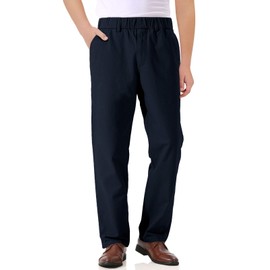 Haloumoning Boys Elastic Waist Pants Kids Uniform School Cotton Twill Trousers with Pockets 5-14 Years Navy Blue