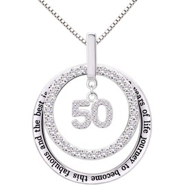 ALOV Jewelry Sterling Silver 50th Birthday It Took 50 Years of Life Journey to Become This Fabulous and the Best is Yet to Come Cubic Zirconia Pendant Necklace