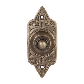 A29 Antique Brass Doorbell Button – 3 3/4" x 1 1/2" – Vintage Style Finish in Brass with Recess Mount – Wired for Two-Wire Chimes, Rust Resistant, Outdoor Use, Easy DIY Installation with Screws
