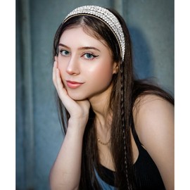 Amariver Silver Rhinestones Headbands for Women Sparkly Glitter Head Band Diamonds Wide Hair Band Bling Crystal Headband Elastic Headbands Non-slip Fancy Hair Accessories for Women Girls