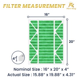 MervKing 16x20x4 Air Filter | MERV 13 | MPR 1500-1900 Ultra Plus | 4-Pack | Pleated HVAC AC Furnace Replacement Air Filters | Actual Size: 15.88" x 19.88" x 4.31"