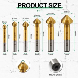 KURSTOL Countersunk Drill Bit Set - M2 HSS Titanium Coated Countersunk Drill Bit for Stainless Steel Iron Aluminium Copper 6 Pieces 6.3 mm - 20.5 mm Countersunk Chamfer Drill Round
