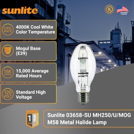 Sunlite MH250/U/MOG M58 Metal Halide Lamp, 250 Watts, Mogul Base (E39), ED28, 15,000 Hour Life Span, 21000 Lumen, Clear Finish, 4000K, 2 Pack