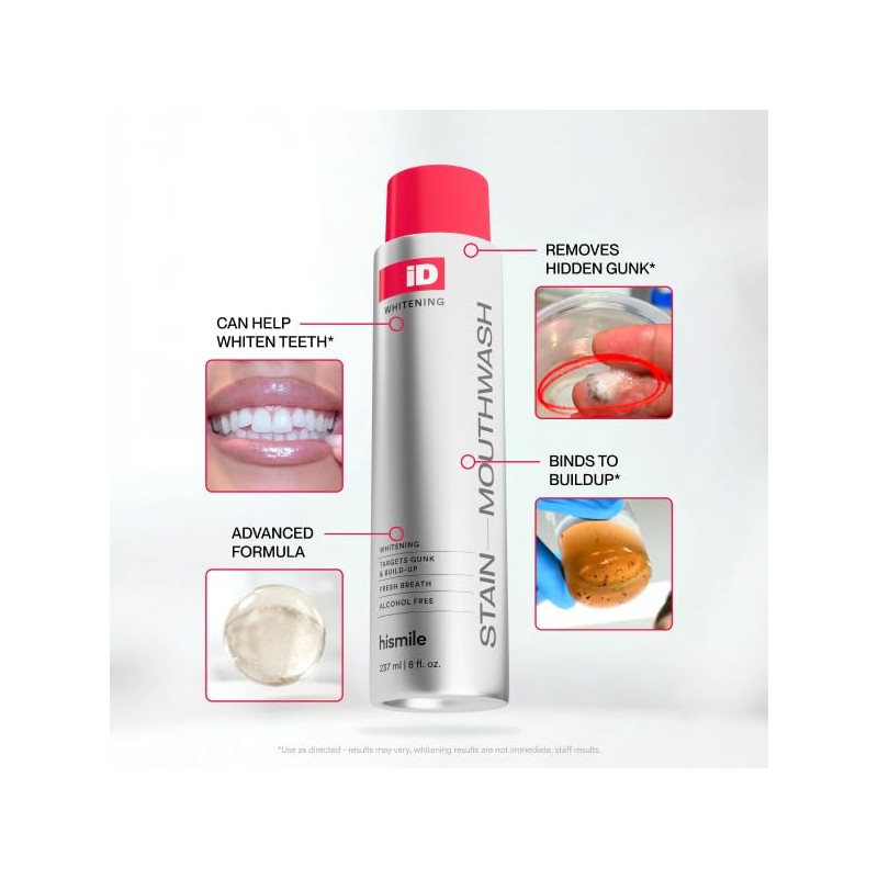 Hismile iD Stain Whitening Mouthwash, Gunk Removing Mouthwash for Fresh