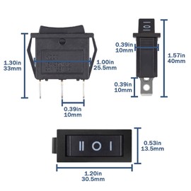 VEXUNGA Rocker Switch 3 Position Rocker Switch 3-Pin On/Off/On 15A 250VAC 20A 125VAC Black Button Rocker Switch 3 Pins Embedded Built-in Switch (Pack of 10)