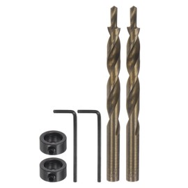 HARFINGTON 2pcs Pocket Hole Drill Bit 25/64" Dia 13/64" Tip Round Shank Replacement Twist Step Drill Bit with M10 Depth Stop Collar and Wrench for Woodworking