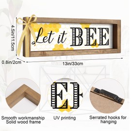 pechpell Wooden Let It Bee Sign, 11.8×3.9 Inch Honeycomb Wall Decor, Honey Bee Themed Nursery Kitchen Bathroom Room Table Shelf Tiered Tray Desk Rustic Farmhouse Decoration For Home