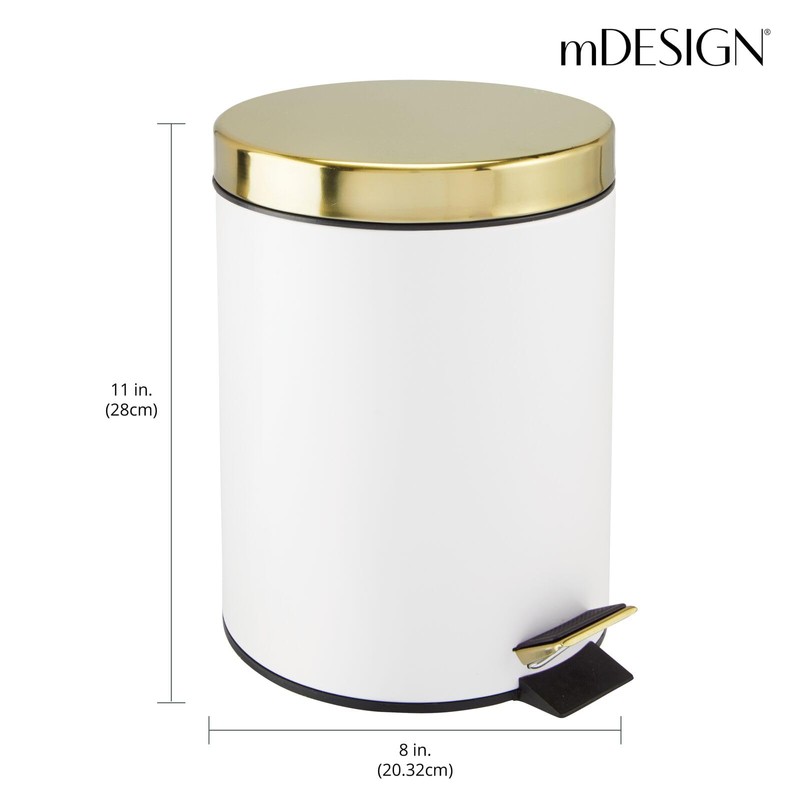 mDesign Small Modern 1.3 Gallon Round Metal Lidded Step Trash
