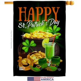 Happy Saint Patrick Day House Flags Pack Springtime St Shamrock Leprechaun Lucky Coin Holiday March Irish Clover USA Applique Small Decorative Gift Yard Banner Made In 28 X 40
