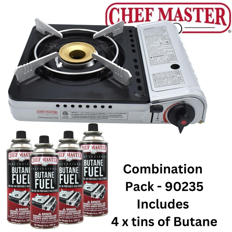 12,000 BTU Portable Butane Camping Stove with 4 x 8oz.