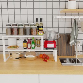 Jojocross Expandable Cabinet Shelf Organizer Storage Spice Rack Shelves for Kitchen Stackable Adjustable Pantry Cupboard Bathroom Countertop Desktop(2Packs/White/Medium)