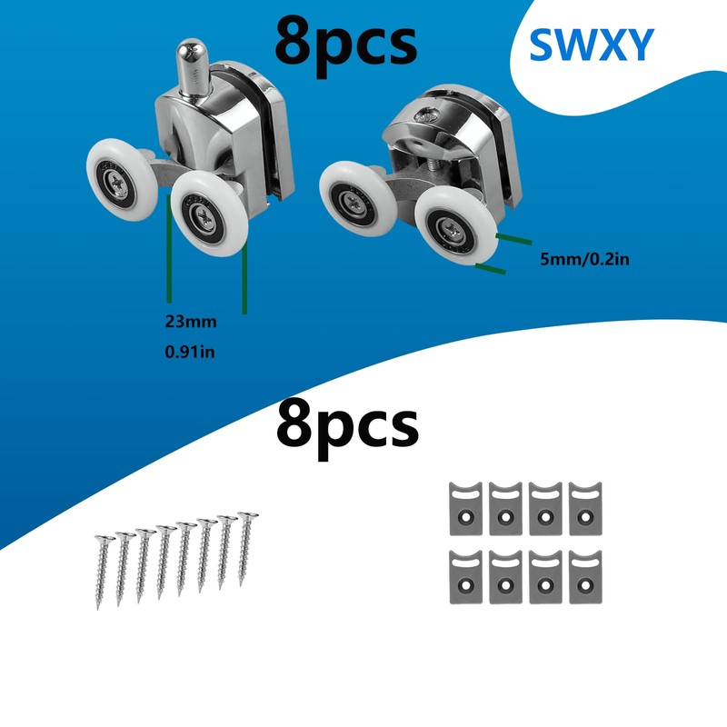 8 Pcs Shower Door Roller 23mm Aluminum Alloy Shower Door