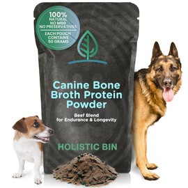 HOLISTIC BIN Canine Powderized Beef Bone Broth – Protein Powder for Endurance & Longevity – Nutritious Dog Enrichment for Energy & Wellness – Premium Beef Protein Supplement - 50 Grams