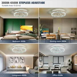 Rpzloila 20'' Ceiling Fan with Light and Remote, Modern Low Profile Ceiling Fans, 6 Speeds, Dimmable LED, White Fandelier Ceiling Fan for Bedroom, Living Room