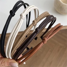 WOVOWOVO 5 Stück Haarreifen Damen Mode Knoten Haarband Damen Dünn Süßes Stirnband für Haare Schwarz Braun Weiß Stirnbänder für Mädchen Haarschmuck