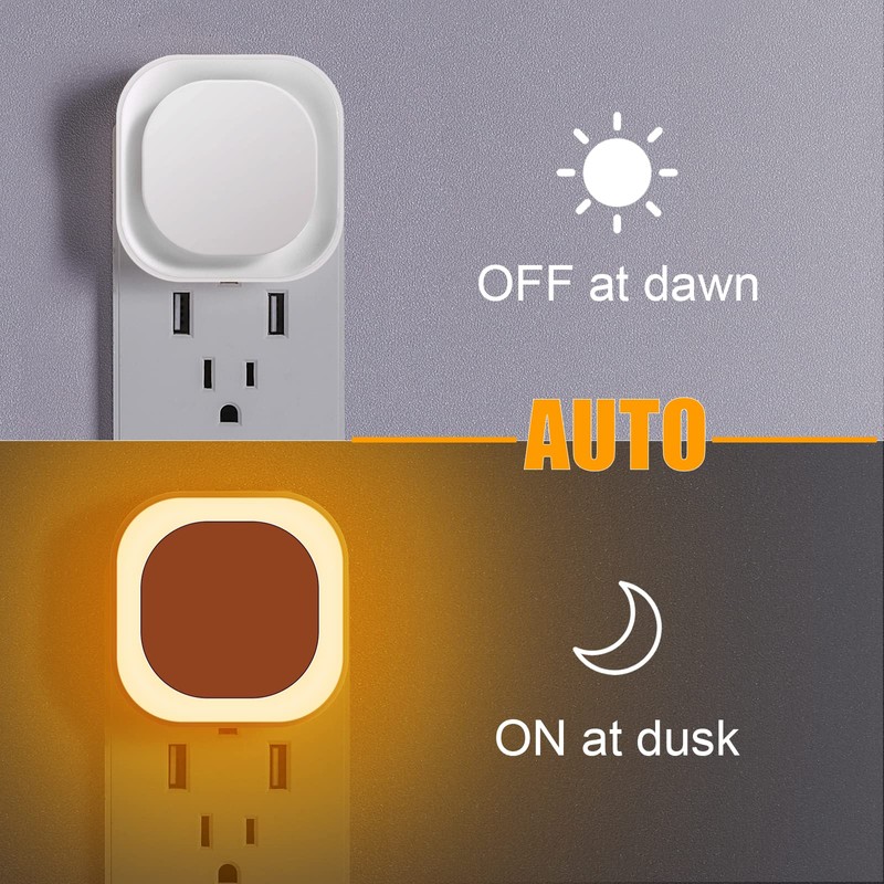 YUNLEX 2 Pack Plug in Dimmable Amber Night Light, Auto
