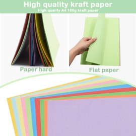 Pack of 50 Colourful Paper A4, Sheets of Coloured Card 160 g/m², Coloured Paper A4, A4 Card, 10 Colours, 21 x 29.7 cm Card Paper for DIY Art Paper, Creative Decoration (160 g)