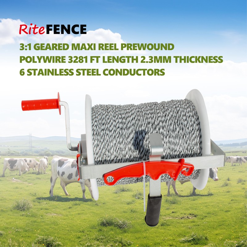 RiteFENCE 1 Pack 3:1 Geared Electric Fencing Maxi Reel with