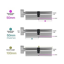Chrome 50T/50 Thumb Turn Euro Cylinder Lock 100MM Euro Door Barrel Lock with 3 Keys Anti-Bump, Anti-Pick Door Lock High Security for Wooden, UPVC and Composite Doors.