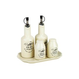 Tognana Casa Dolce Casa, Set Condimento Olio/Aceto/Pepe/Sale con Vassoio portaspezie, Ceramica, Bianco