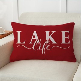 ULOVE LOVE YOURSELF Lake Life Decor Throw Pillow Cover Lake House Lumbar Cushion Cover Farmhouse Summer Decorative Waist Pillowcases 12x20Inch for Sofa Couch Porch (Red), 240310YZ-HBSH1P
