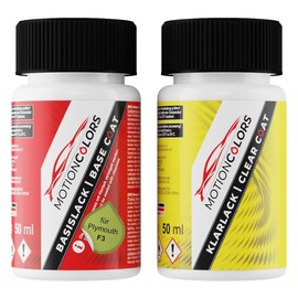 MOTIONCOLORS Amber Sherwood Metallic/Light Green Metallic F3 für Plymouth Autolack Lackstift Set Basislack und Klarlack je 50ml