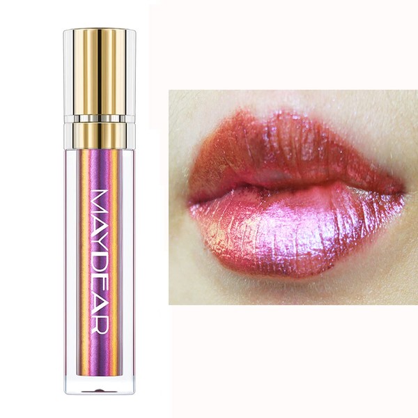 Maydear Chameleon Lipstick Durable Waterproof Colorful Diamond Shimmer Lip Gloss for Women Girls Makeup Set