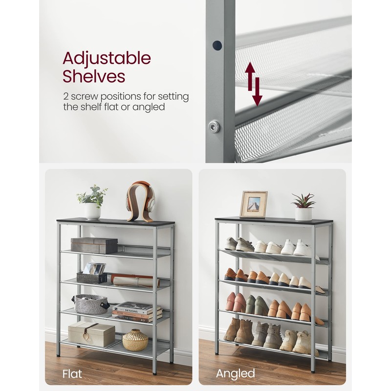 VASAGLE Shoe Rack for Entryway, 5-Tier Shoe Rack Organizer with