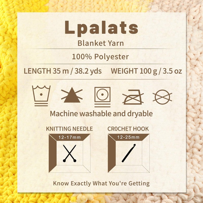 Lpalats Bright Yellow Super Bulky Chunky Chenille Yarn - 2