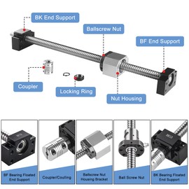 CNCMANS SFU1605 300mm Ballscrew Kit for CNC, Including RM1605 Threaded Spindle Length 300mm with Metal Ballnut, BK12/BF12 End Support, DSG16H Ballnut Housing and BR Couplers for Automated Equipments