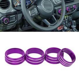 x xotic tech Air Conditioner Volume Radio Knob Cover Headlight Switch Knob Trim Ring Compatible with Jeep Wrangler JL JLU Unlimited 2018-up & Gladiator JT 2020-up, Regular Purple Aluminum Alloy 4Pcs