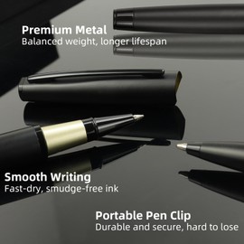 YUNCHUN 2PCS Ballpoint Pen + Liquid Ink Rollerball Pen, Metal Pen with 2 Extra Refills, Fancy Cool Pen for Writing, Nice Pen Gift Ser for Men and Women, Office Executive Business Pen for Work, Black