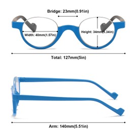 ABETOS Retro Half Frame Reading Glasses Half Moon Semi Rimless Readers Vintage Round Oval Eyeglasses Men Women, Blue 2.0