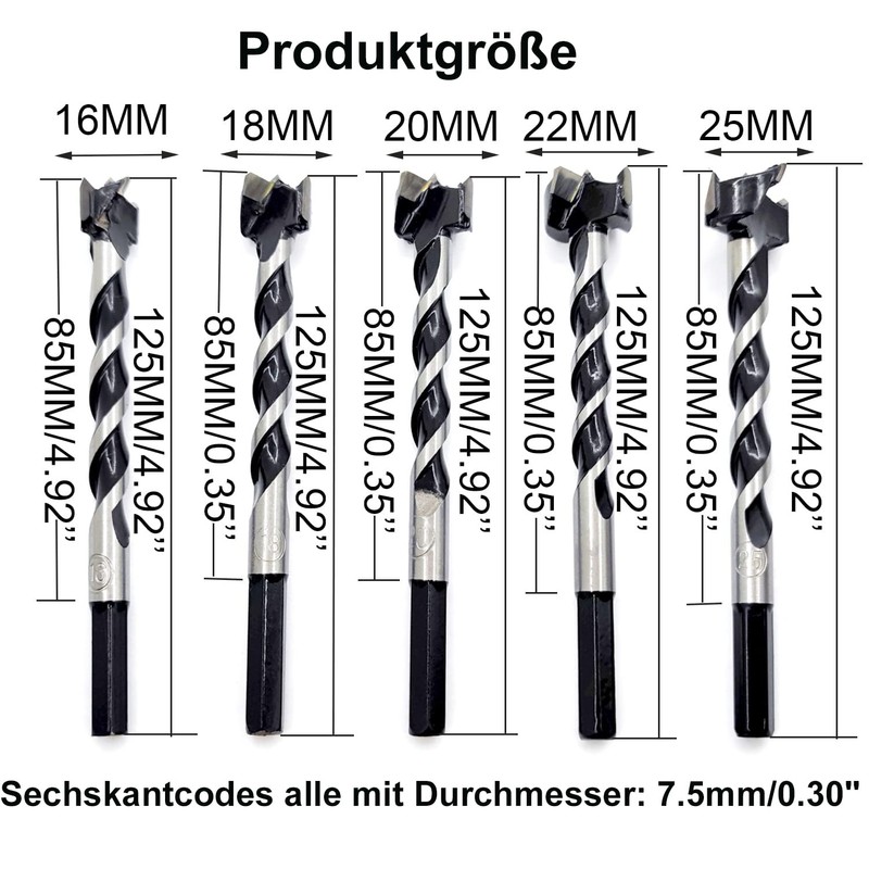 KEWAYO Forstner Drill Bit 1/4 Inch Hex Shank Extended Tungsten