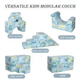 MeMoreCool Foam Climbing Toddler Couch, Modular Kids Sofa with Slide & Stair, Convertible Baby Couch for Playroom, Sectional Furniture for Crawling, Climbing, and Kids’ Play