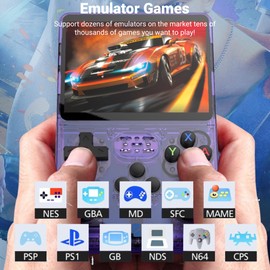 Bewinner R36s 3.5 Inch Retro Gaming Console, 21000+ Games Retro Handheld Game Console, Video Game Console with Dual Stylem Linux/Garlic Supports & Dual 3D Joysticks (Transparent Purple) (128G)