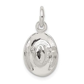 Solid 925 Sterling Silver Pendant Cowboy Hat Charm (17mm x 10mm)