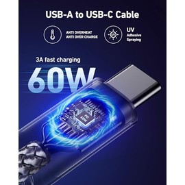 Cable USB a USB C de 60 W de carga rápida [2 unidades de 6 pies], cable USB A a USB C para CarPlay, cable USB tipo C trenzado duradero para iPhone 17/