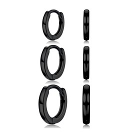 CERSLIMO Hoop Earrings Silver/Gold/Rose Gold/Black, Earrings Sterling Silver 925 & Rose Gold-Plated 585 Hoop Earrings Set (10 mm/12 mm/14 mm) Small Jewellery Gifts for Women Girls Men, Silver