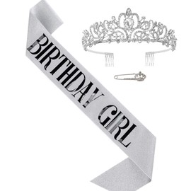 Huazontom Birthday Crown Paddle Brooch 3-Piece Set "BIRTHDAY GIRL" Tiara, Party Goods, Birthday Headband, Party Hat, Birthday Decoration, Girl, Stylish, Silver, Elegant, Birthday Girl