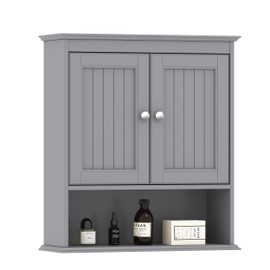 Spirich Bathroom Wall Cabinet, Wall Mounted Medicine Cabinet Organizer, Over The Toilet Storage Cabinet with Doors and Shelves, Gray