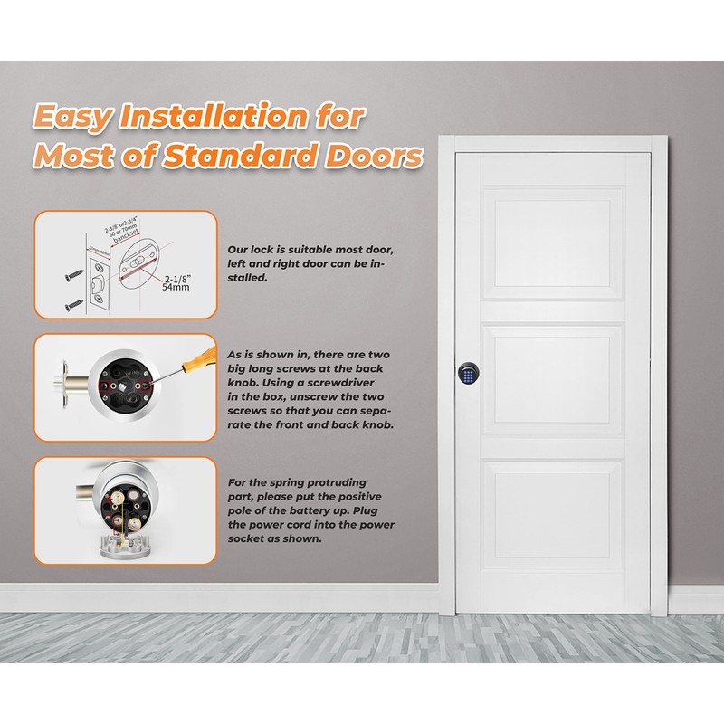 Keyless Entry Door Lock with Handle, Keypad Door Knob, Auto