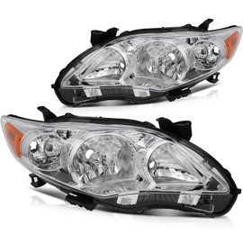 LBRST Headlight Assembly for Toyota Corolla 2011-2013 Driver and Passenger Side Headlamp Chrome Housing Amber Reflector Clear Lens