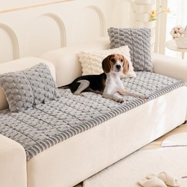 Tiwwie Couch Cover for Dogs Fuzzy Sofa Covers for Pet, Geometric Jacquard Coral Pet-Friendly Washable Non-Slip Sofas Slipcover Cushion Protector Pets Mat Dog Bed Mats
