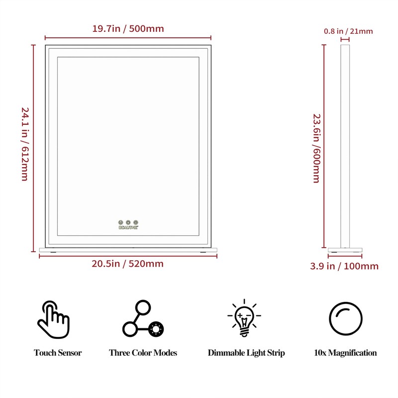 BEAUTME Vanity Mirror 20.5x24.1 Inch,Makeup Mirror with Lights,Hollywood Mirror,LED Mirror