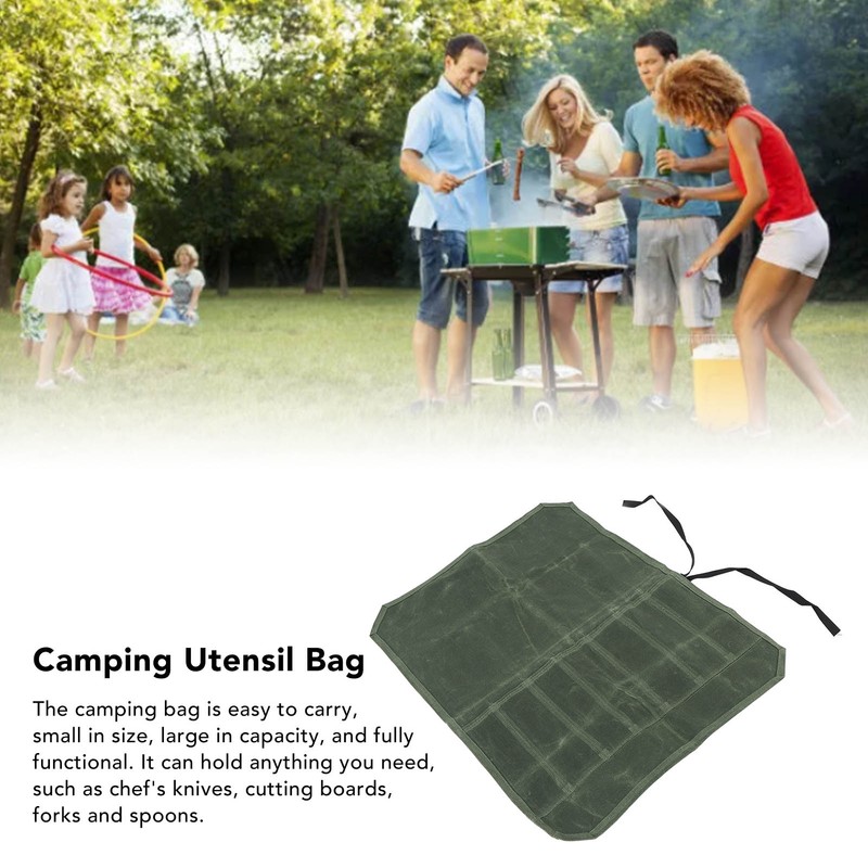 Camping Utensil Bag Canvas Cookware Knife Storage Bag Portable Tools
