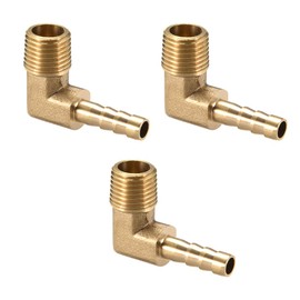 sourcing map Brass Barb Hose Fitting, 90 Degree Elbow 6mm Barbed to 1/4 PT Male Pipe Adapter Connector 3pcs