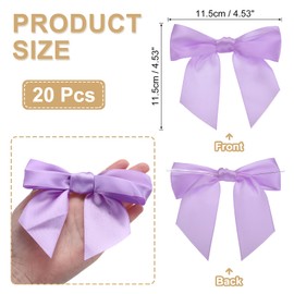 PATIKIL 4.5" Twist Tie Satin Bow, 20Pcs Large Twist Tie Pretied Satin Ribbon Bow Premade Wrapping Bownot Decoration for Treat Bag Craft DIY Wedding Christmas Package Gift, Light Purple
