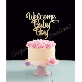 Decoración para tarta con texto en inglés «Welcome Baby Boy»